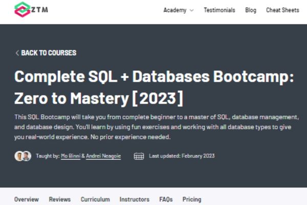 Complete SQL + Databases Bootcamp by Zero to Mastery
